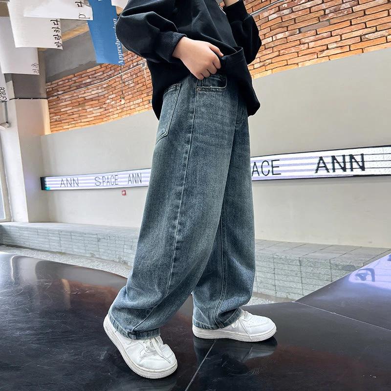 Trendy Boys Straight Loose Jeans Solid Color by GJG Denim