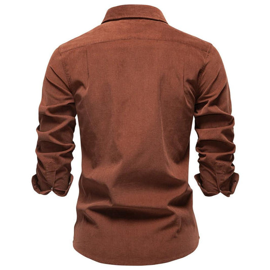 Men's Corduroy Pure Cotton Business Casual Long Sleeve Shirt by GJG Denim
