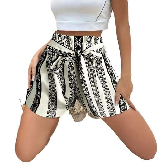 Belt Printed Casual Shorts For Commuter Women by GJG Denim