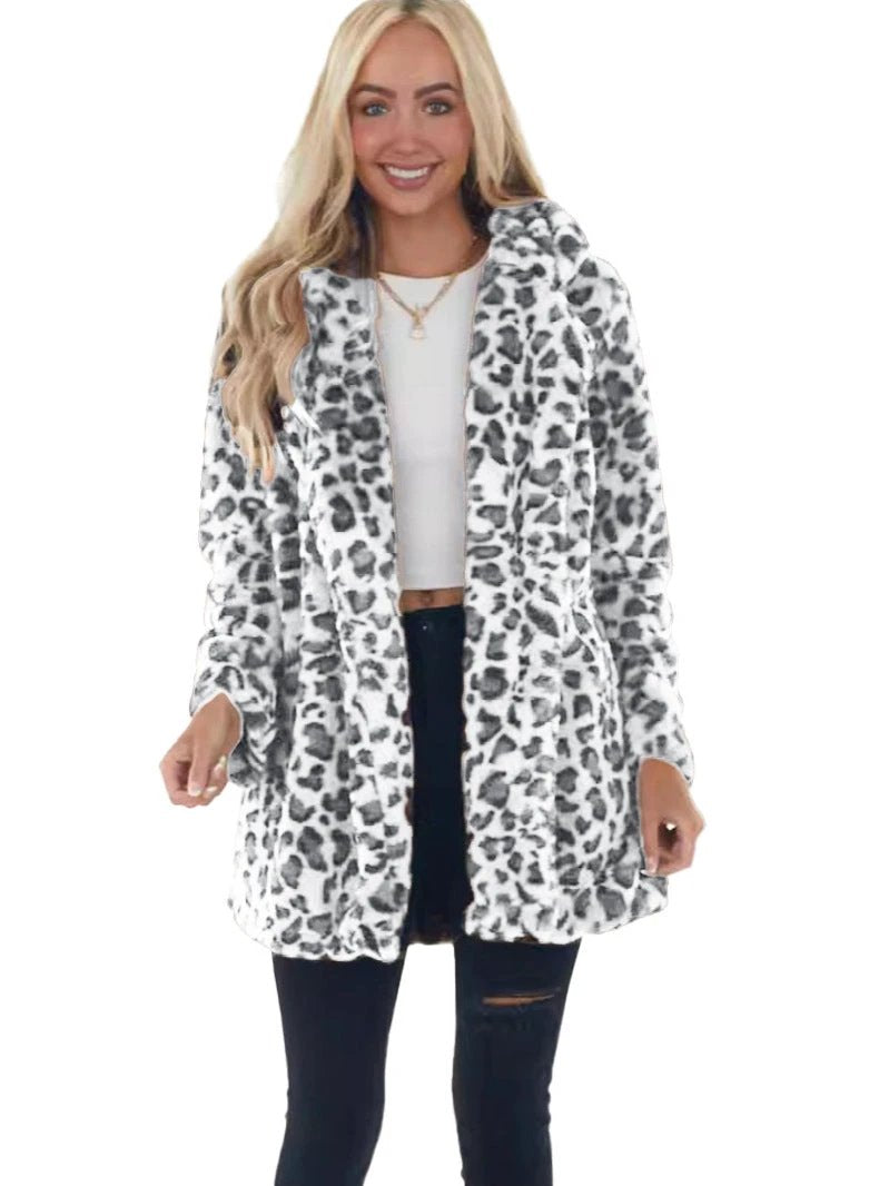 Rabbit Fur Leopard Print Mid-length Clothing Fashionable Jacket by GJG Denim