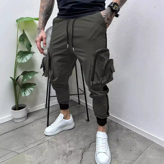 Casual Zipper Multi-pocket Color Matching Tapered Pants For Men by GJG Denim