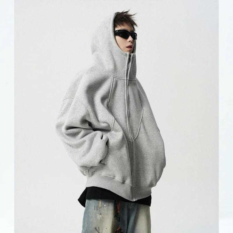 Men's Loose Design Stitching Zip-up Hooded Sweater by GJG Denim