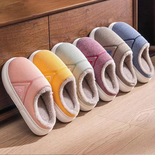 Men's Solid Striped Fleece Plush Slippers by GJG Denim