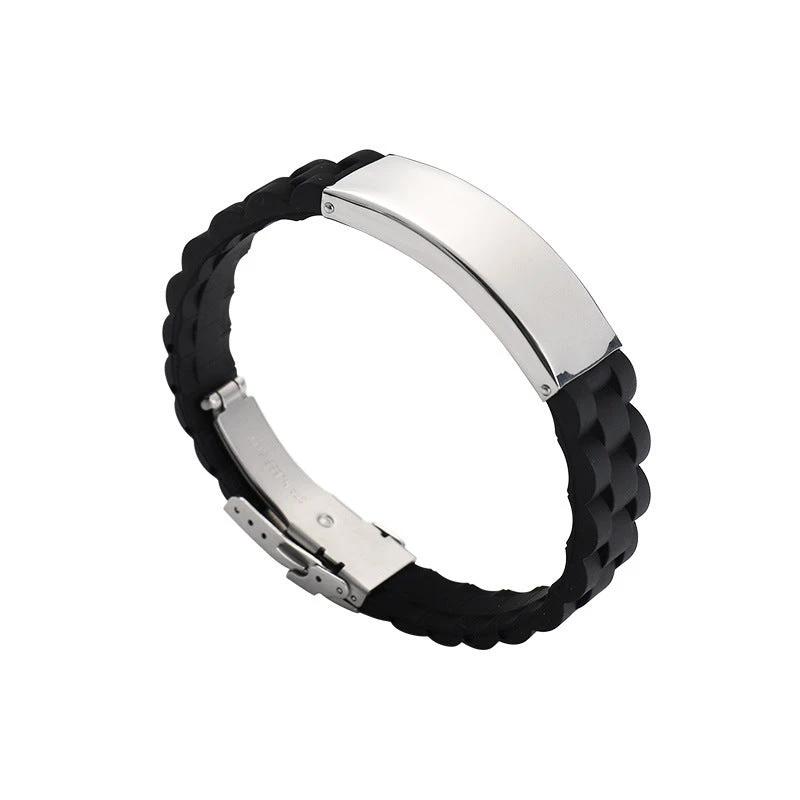 Men's Silicone Simple Laser Sculpture Stainless Steel Bracelet by GJG Denim