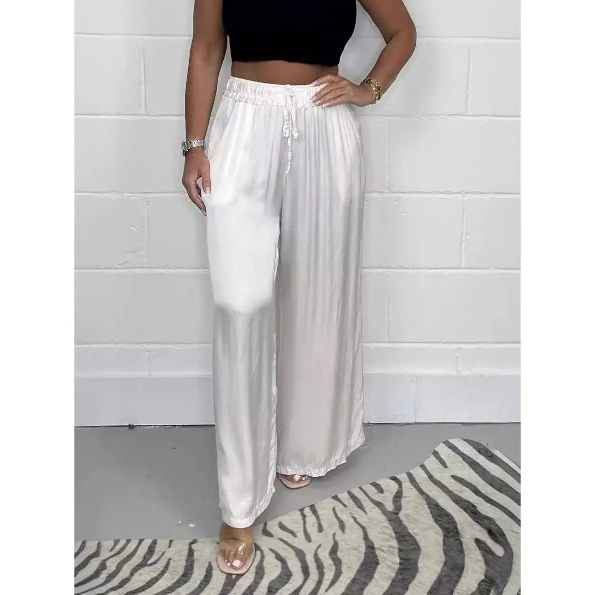 Women's Summer Fashion Matte Satin Casual Pants by GJG Denim