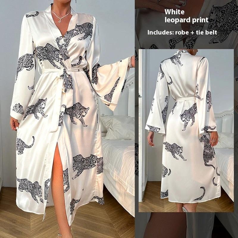 Women's Long Satin Bathrobe Night-robe Long Sleeve by GJG Denim