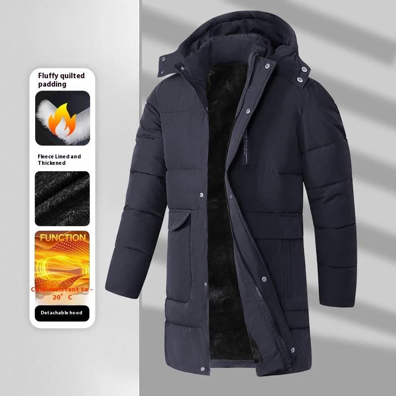 Men's Warm Long Velvet Padded Thick Coat by GJG Denim