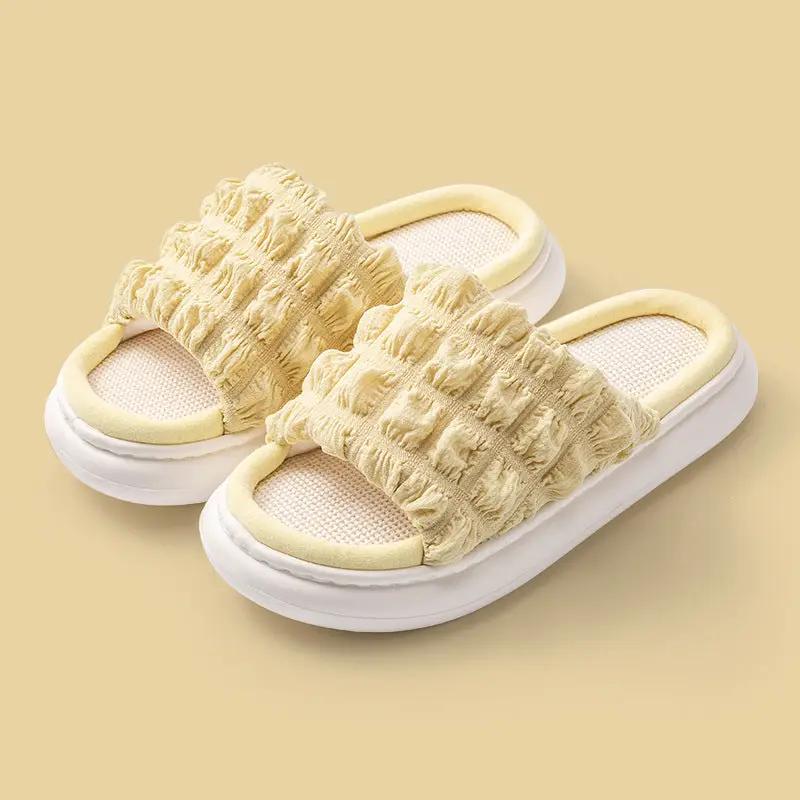 EVA Thick-soled Linen Slippers Women's Mute Soft-soled Slippers by GJG Denim
