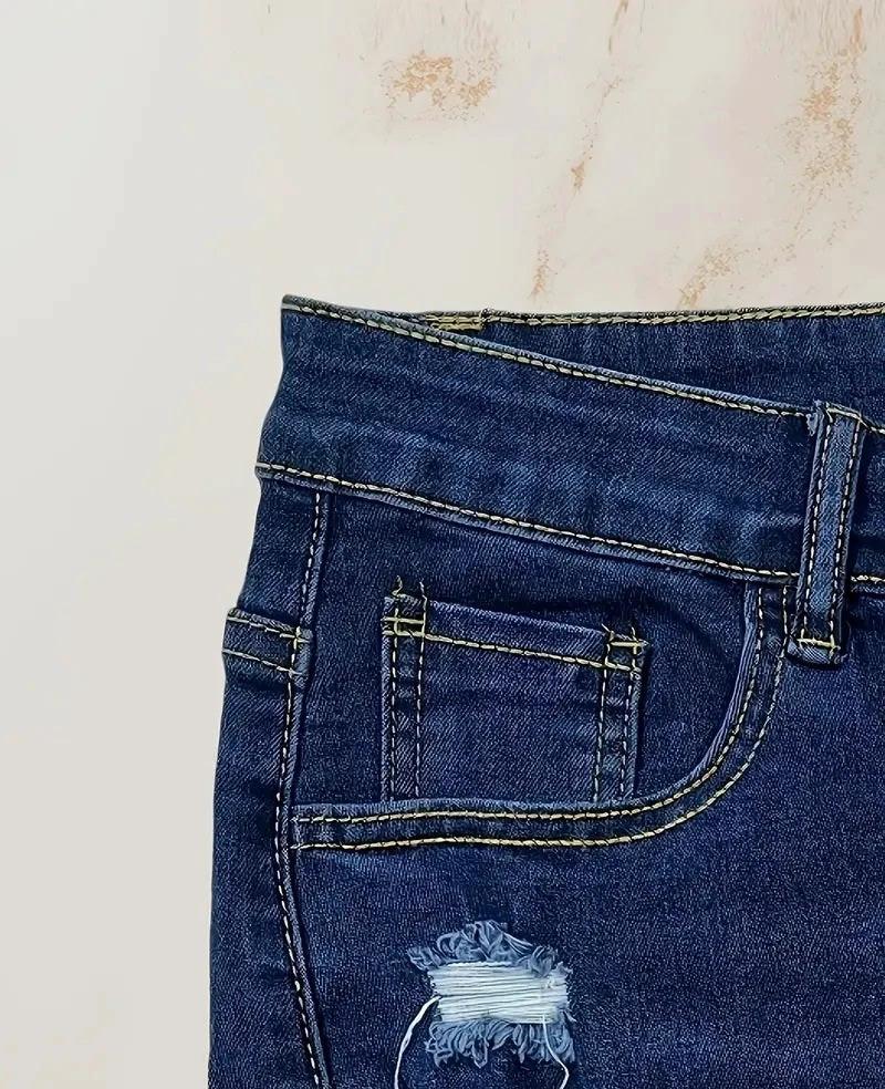 Womens Denim Cropped Ripped Pants by GJG Denim