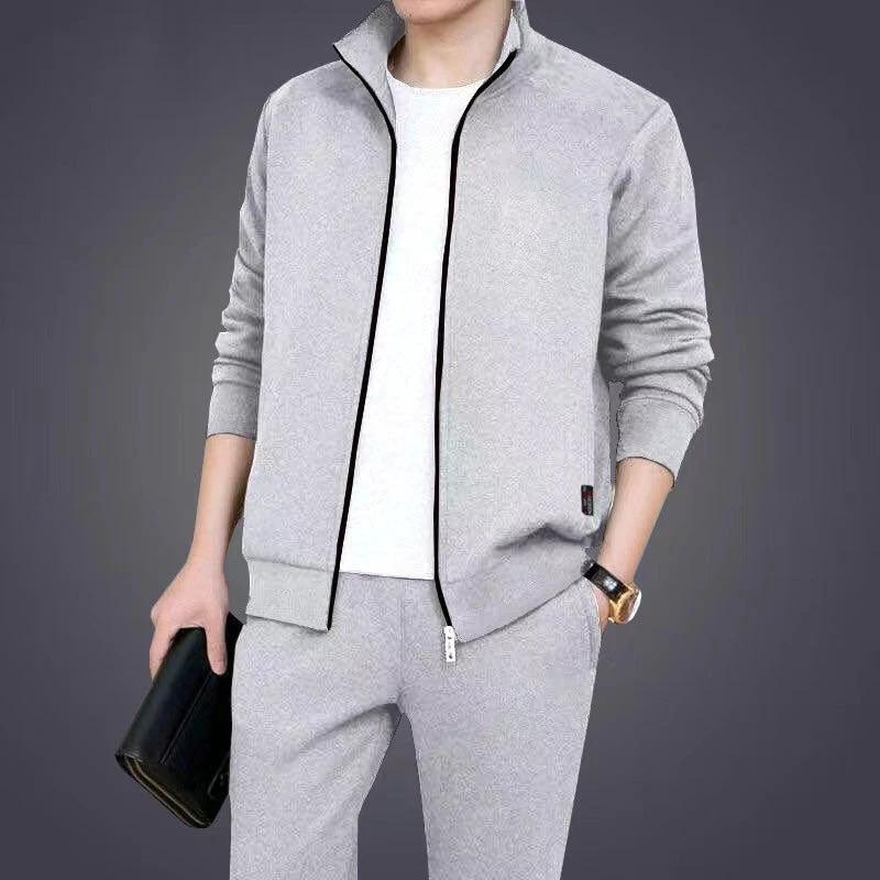 Spring And Autumn Plus Size Sports Casual Fashion Stand Collar Cardigan 2-piece Set by GJG Denim