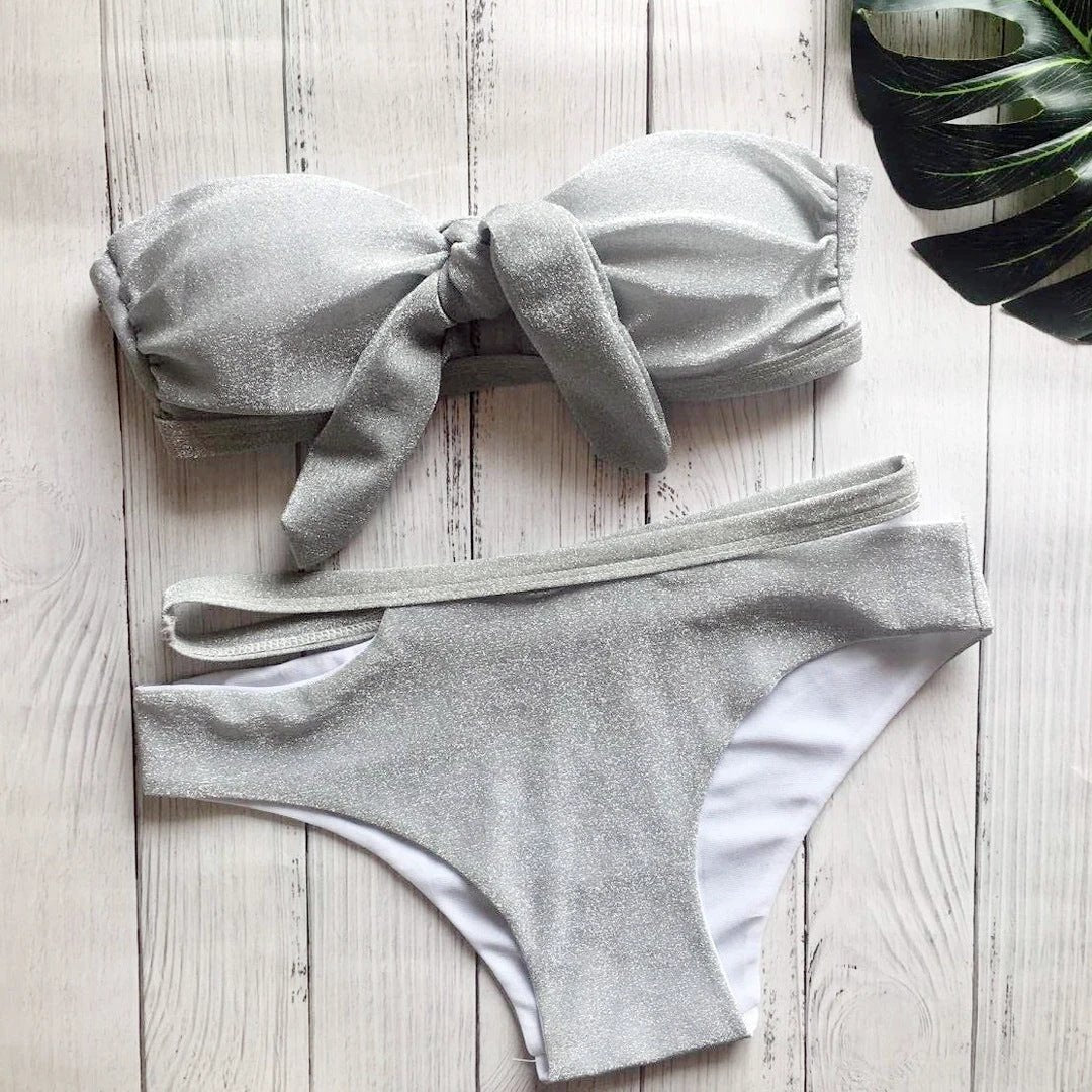Swimsuit black sequined knit sexy swimsuit bikini by GJG Denim