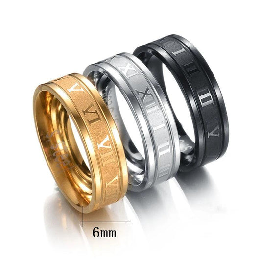 Men's Stainless Steel Straight Edge Roman Numeral Ring by GJG Denim