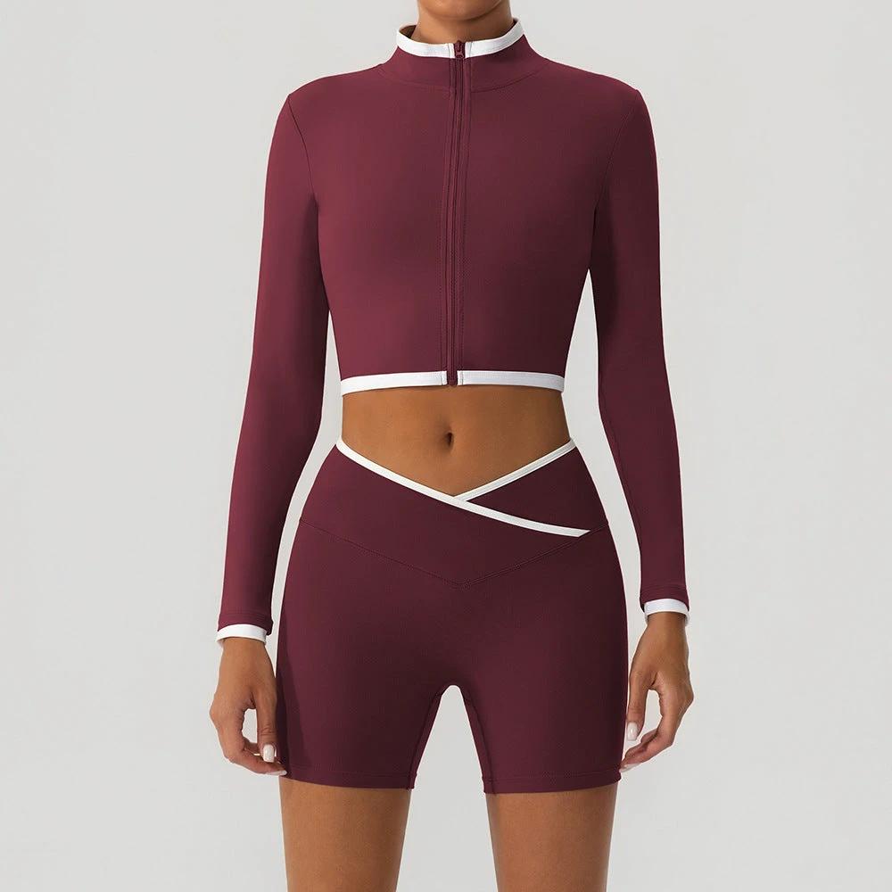 Shapewear Fitness Hip-Lifting Yoga Color-Block Jacket And Shorts Set by GJG Denim