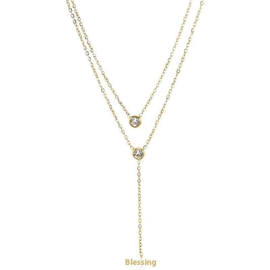 Single rhinestone Zircon Tassel Titanium Steel Necklace For Women by GJG Denim