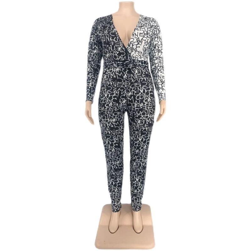 Large Size Jumpsuit Ladies Big Rompers V Neck by GJG Denim