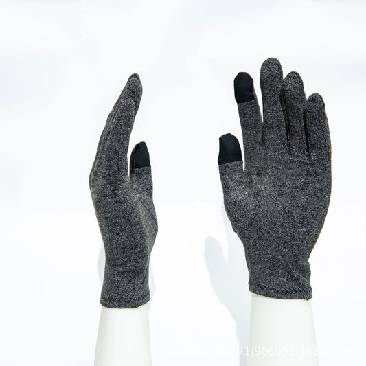 Grey Full Finger Touch Screen Health Pressure Gloves by GJG Denim