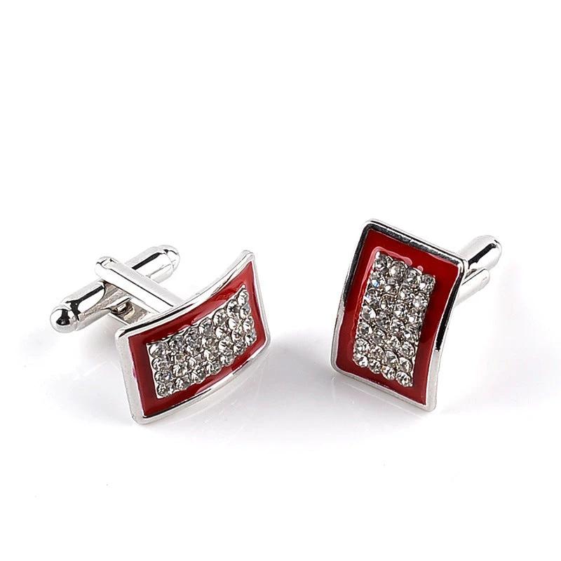 Fashionable Geometric Rectangle Diamond-Studded French Shirt Cufflinks by GJG Denim