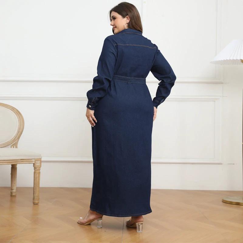 V-neck Cardigan Washed Denim Dress For Women by GJG Denim