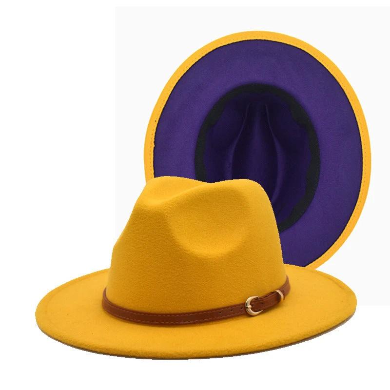 Men's Wool Double-sided Color Matching Jazz Hat by GJG Denim