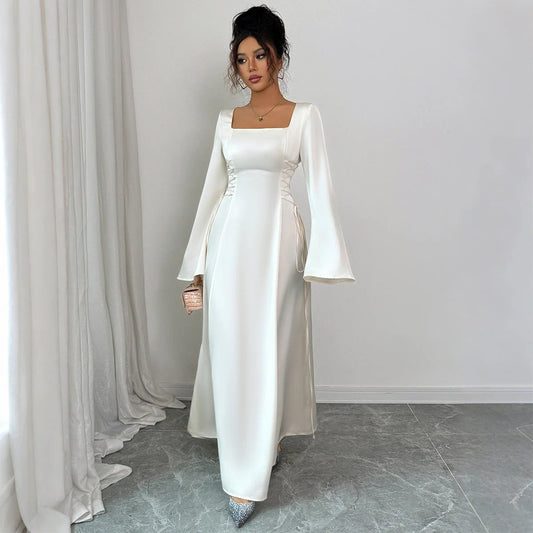 Elegant Solid Color Long Sleeve Dress Women's Clothing by GJG Denim