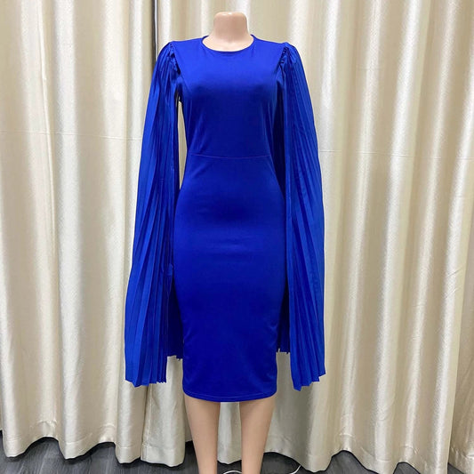 Fashion Pleated Cape Plus Size Gown by GJG Denim