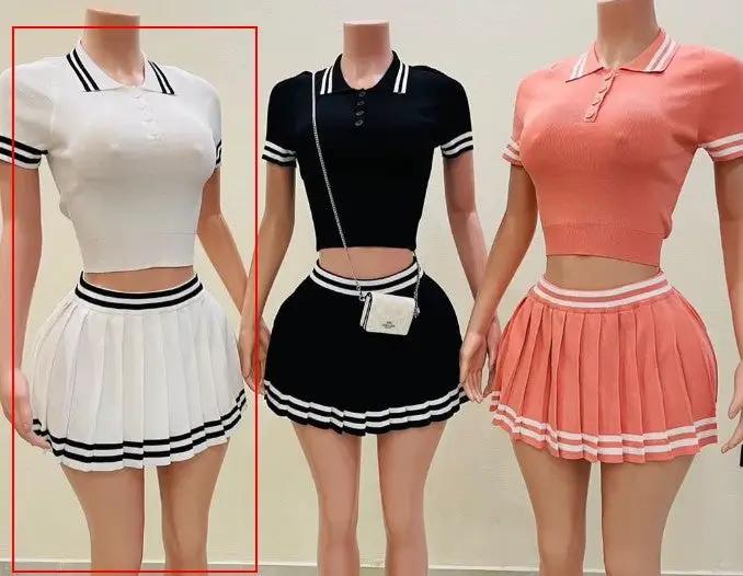 Casual Set Trendy Tops Pleated Skirt Two-piece Set by GJG Denim