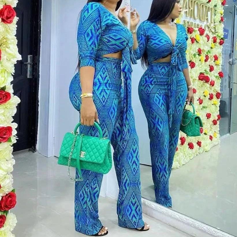 Long sleeve Top with tie And Pants Set by GJG Denim