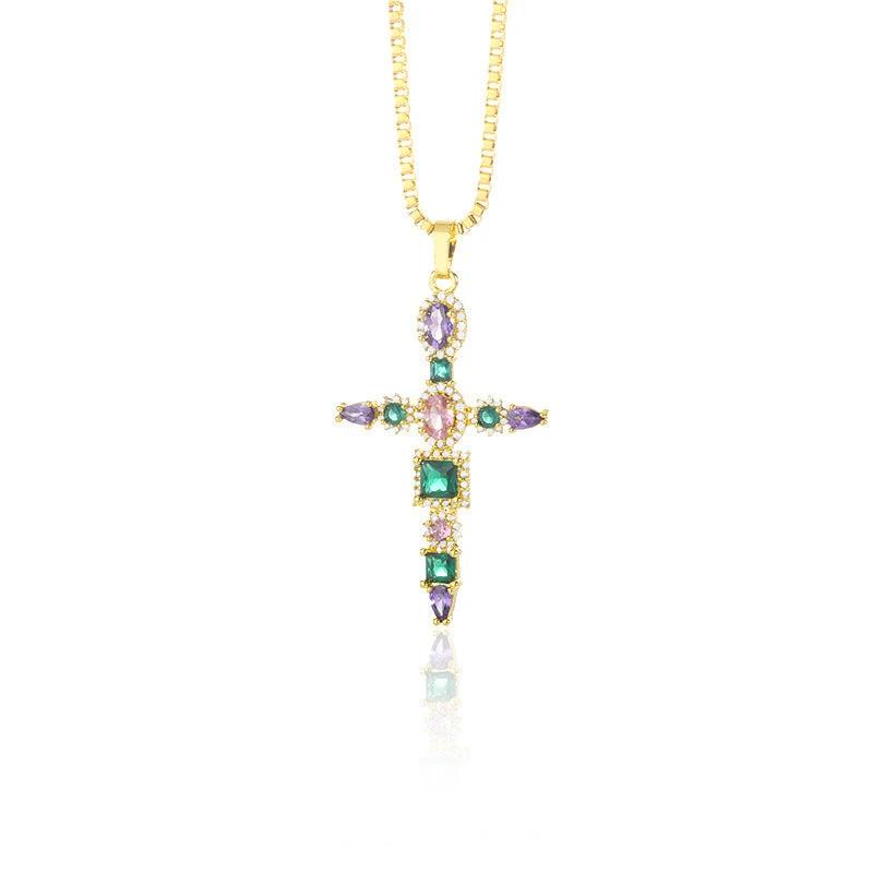 Gold Tone Zircon Cross Necklace For Men by GJG Denim