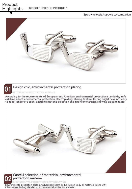 Golf Racket Shape Plain Metal Men's Cufflinks by GJG Denim