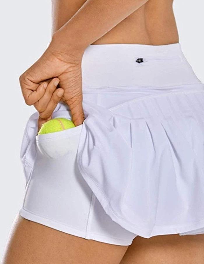 Sports Tennis Skirt Pants Mid-Waist Pleated Shorts Sports Skirt by GJG Denim