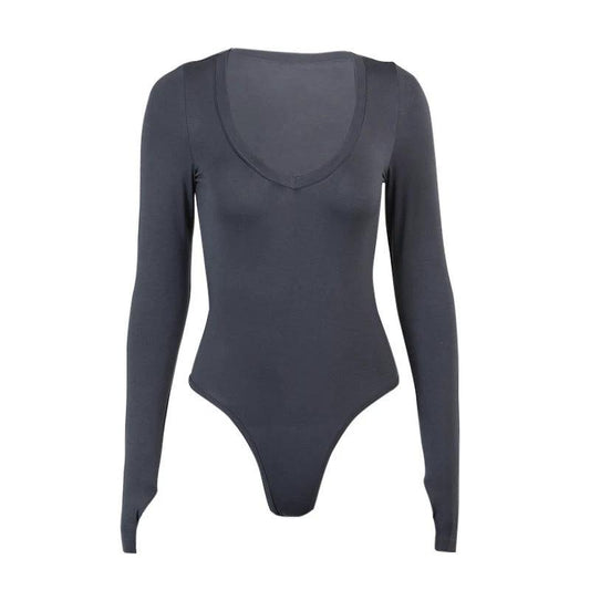 Peach Heart Collar Set Thumb Long-sleeved Bodysuit Women by GJG Denim