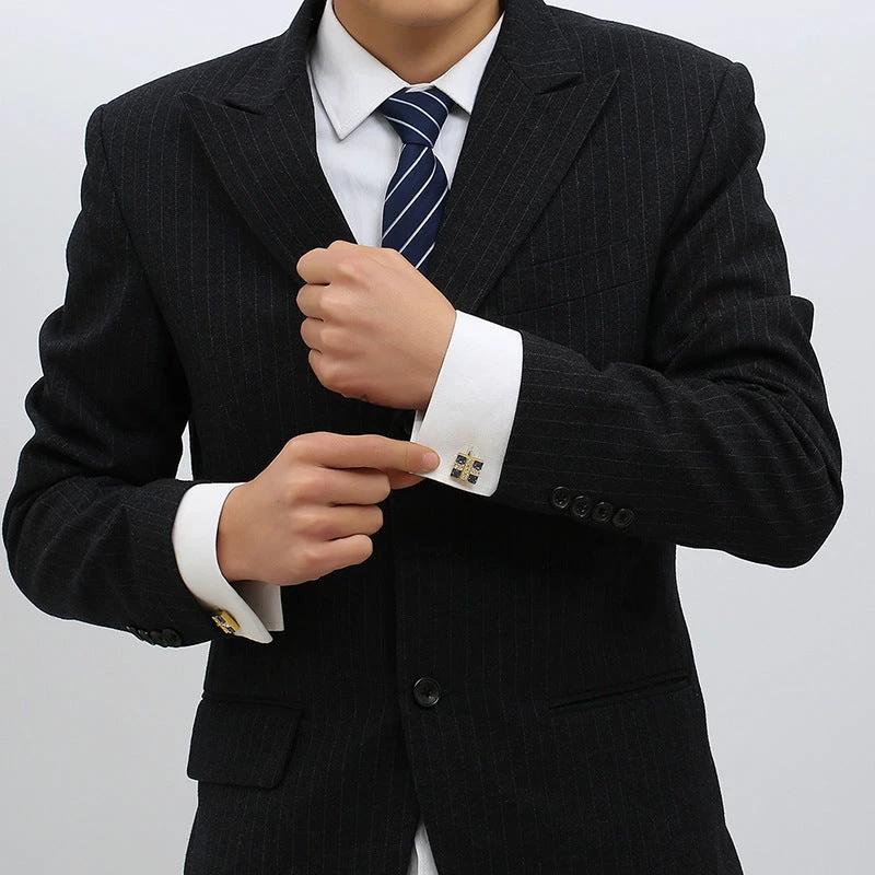 Business French Blue Crystal Shirt Cufflinks by GJG Denim