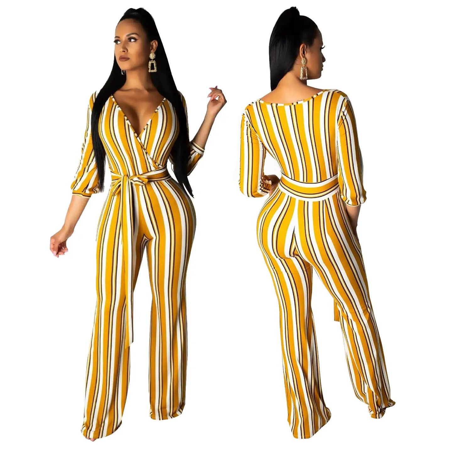 Wear Fashionable Striped Printed Wide-Leg Jumpsuits by GJG Denim
