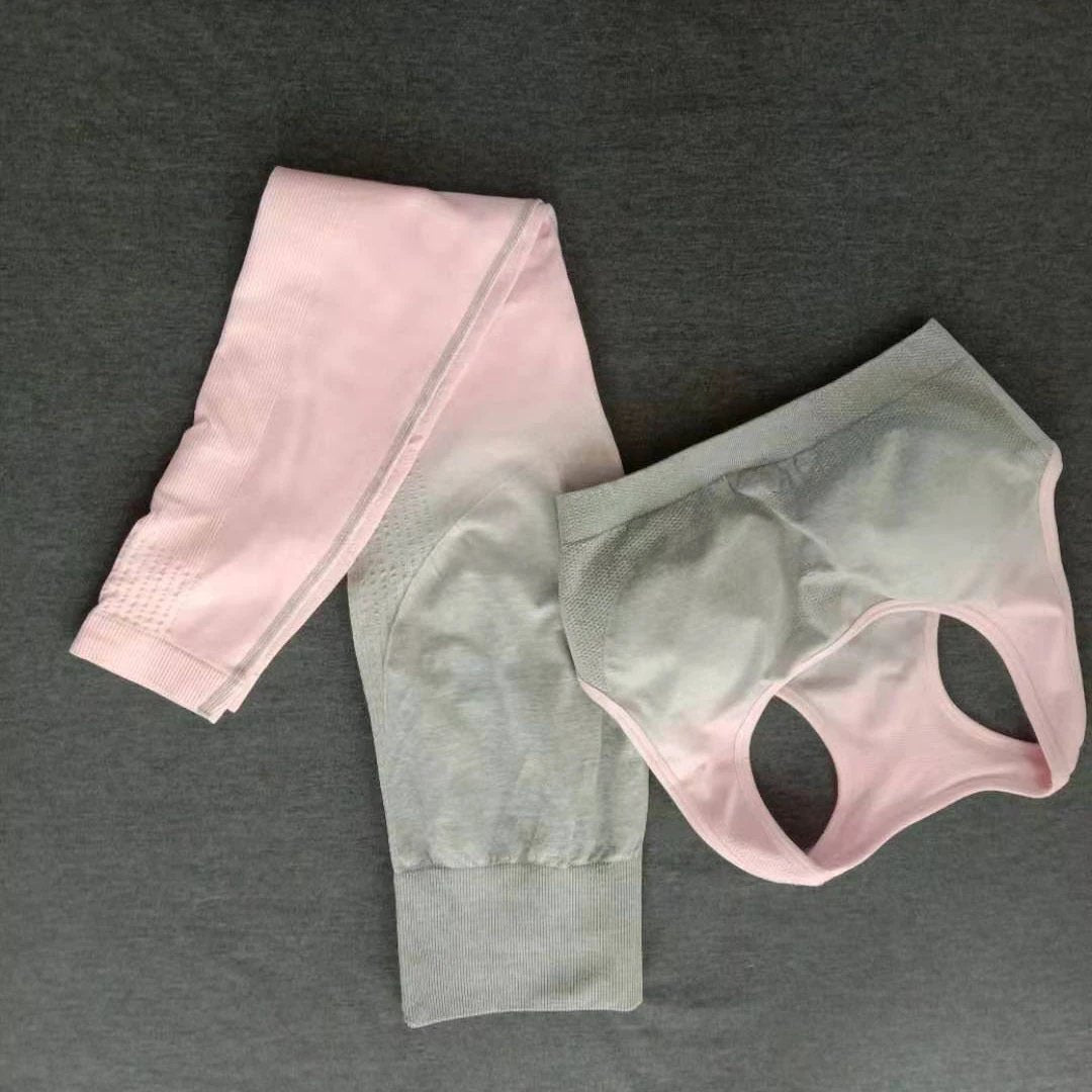 Gradient Color Workout Clothes Gather Seamless Yoga Clothes by GJG Denim