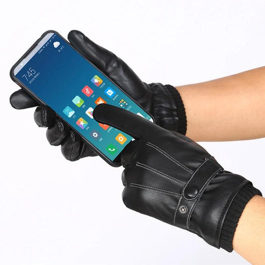 Men's PU Autumn and Winter Touch Screen Gloves by GJG Denim