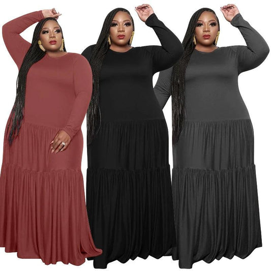 Stitching Loose Long Dresses Plus Size Fat Women'S Dress by GJG Denim