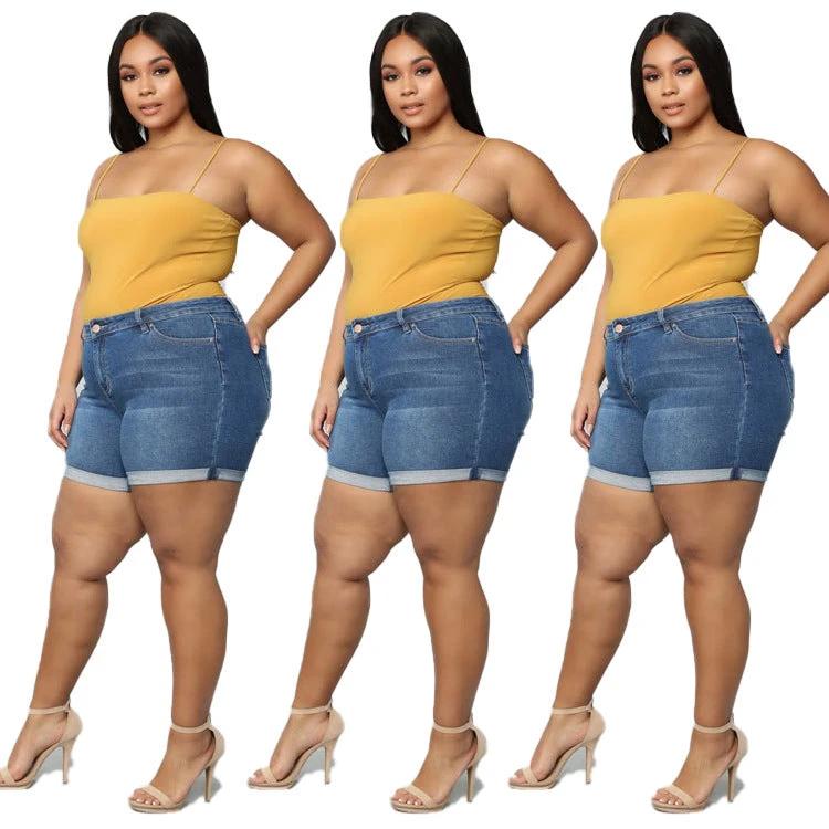 Women'S Plus Size Stretch Denim Shorts by GJG Denim