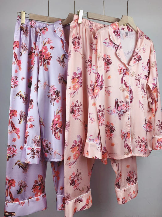 Imitation Ice Silk Pajamas Women Spring And Autumn Long-sleeved Trousers by GJG Denim