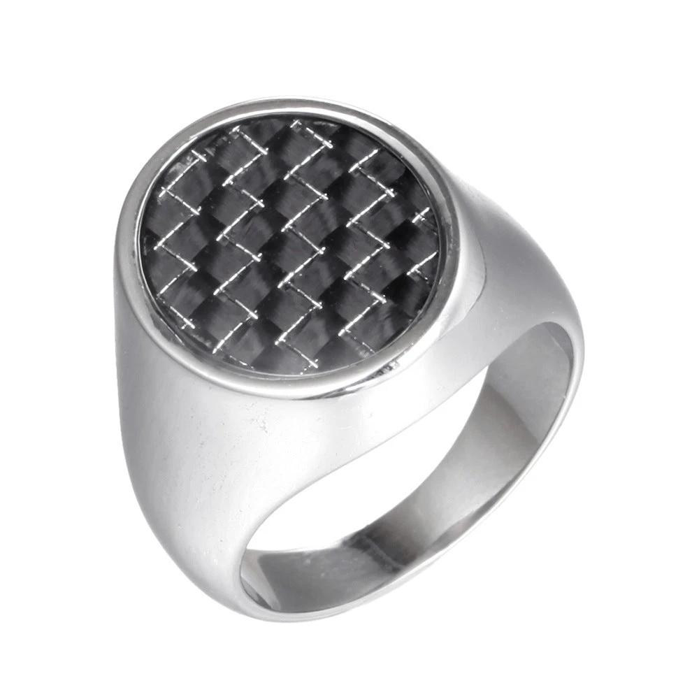 Popular Retro Carbon Fiber Titanium Steel Ring For Men by GJG Denim