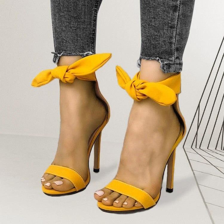 Womens Sandals Shoes Suede High Heel Ankle Strap Big Bowknot by GJG Denim