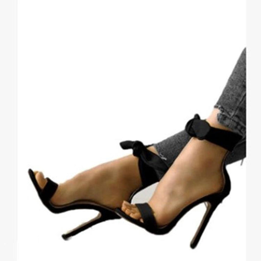 Womens Sandals Shoes Suede High Heel Ankle Strap Big Bowknot by GJG Denim