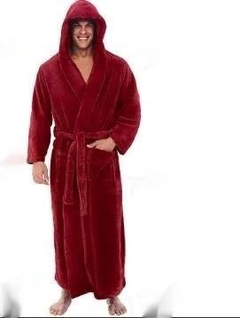 Men's Warm Plus Size Thick Hooded Bathrobe by GJG Denim