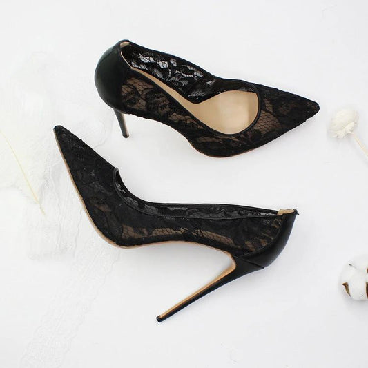 Lace hollow high heels by GJG Denim