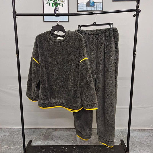 Men's Fleece-lined Thick Round Neck Loose Pajamas by GJG Denim