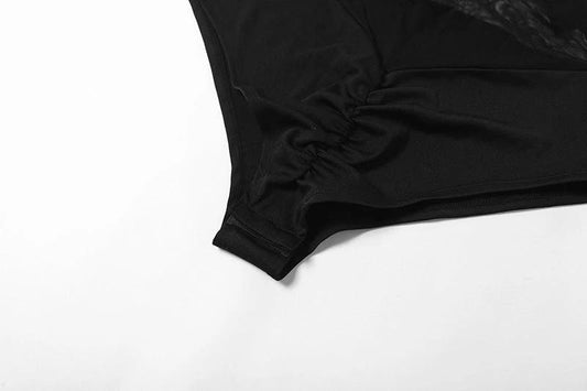 Women's Sheer Mesh Contrast hand Bodysuit by GJG Denim