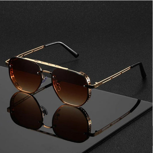 Retro Double-bridge Hollow-out Metal Sunglasses With A Premium High-end Look For Men by GJG Denim