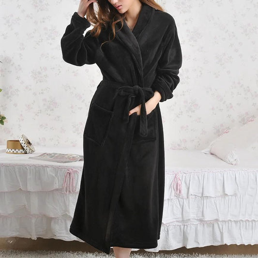 Coral Fleece Pajamas Women Thickened Flannel Long-sleeved Men's Bathrobes Home Clothes by GJG Denim