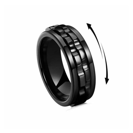 Men's Titanium Spinner Square Texture Polished Stainless Steel Gear Rotating Anxiety Fidget Rings by GJG Denim