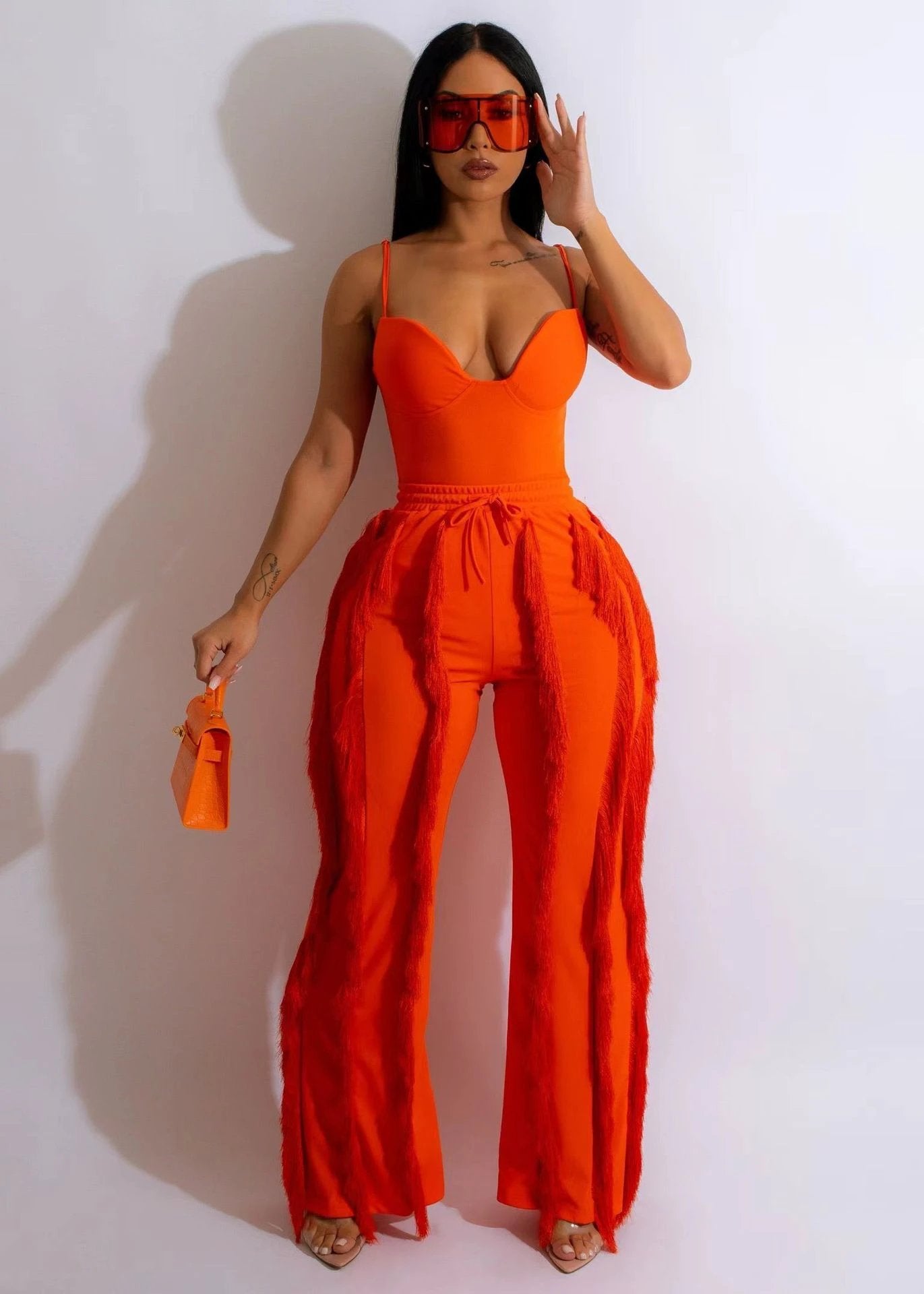 Solid Color Tassel Two-piece Suit by GJG Denim