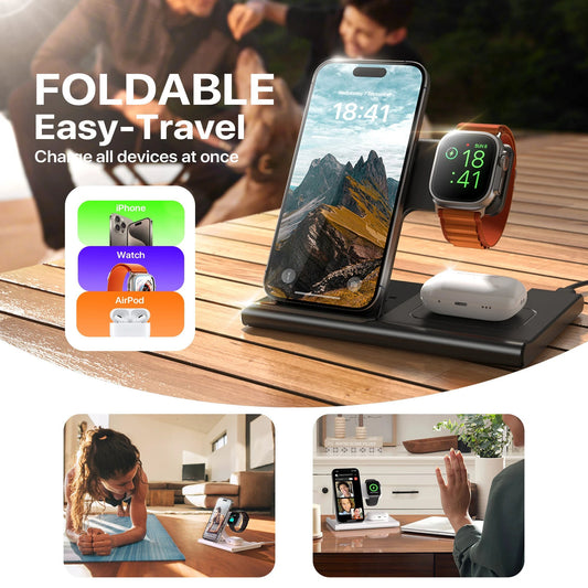3 In 1 Wireless Charging Sation For Multiple Devices 15W Fast Charging Stand by GJG Denim